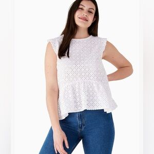 Kate Spade Women’s Eyelet Flounce Top White 100% Cotton Sleeveless Size 10